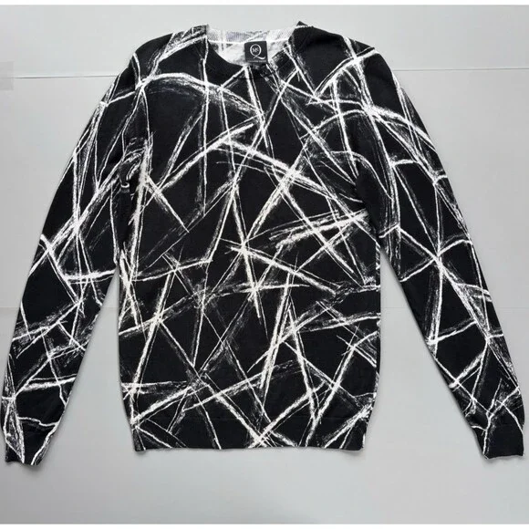 ALEXANDER MCQUEEN MCQ Sweater Men Small Abstract Black White Silk Cotton Preppy - Picture 1 of 11